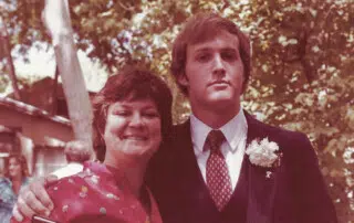 Keith Woods with mother Joanne (Atherton) Walker at Orme School graduation, May, 1982.